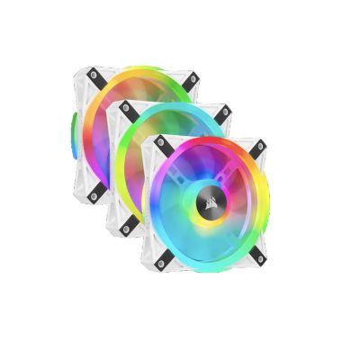 CORSAIR QL Series, WHITE QL120 RGB, 120mm RGB LED Fan, Triple Pack with Lighting Node CORE